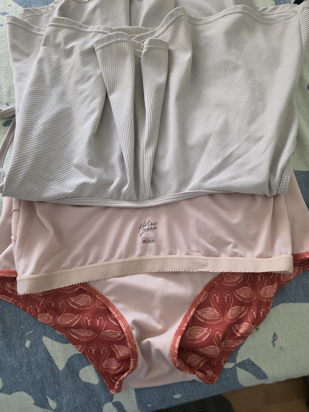 Kortni Jeane Orange Printed High-Waist Bikini Bottoms with Beige Flowy Swim Top - Picture 9 of 10